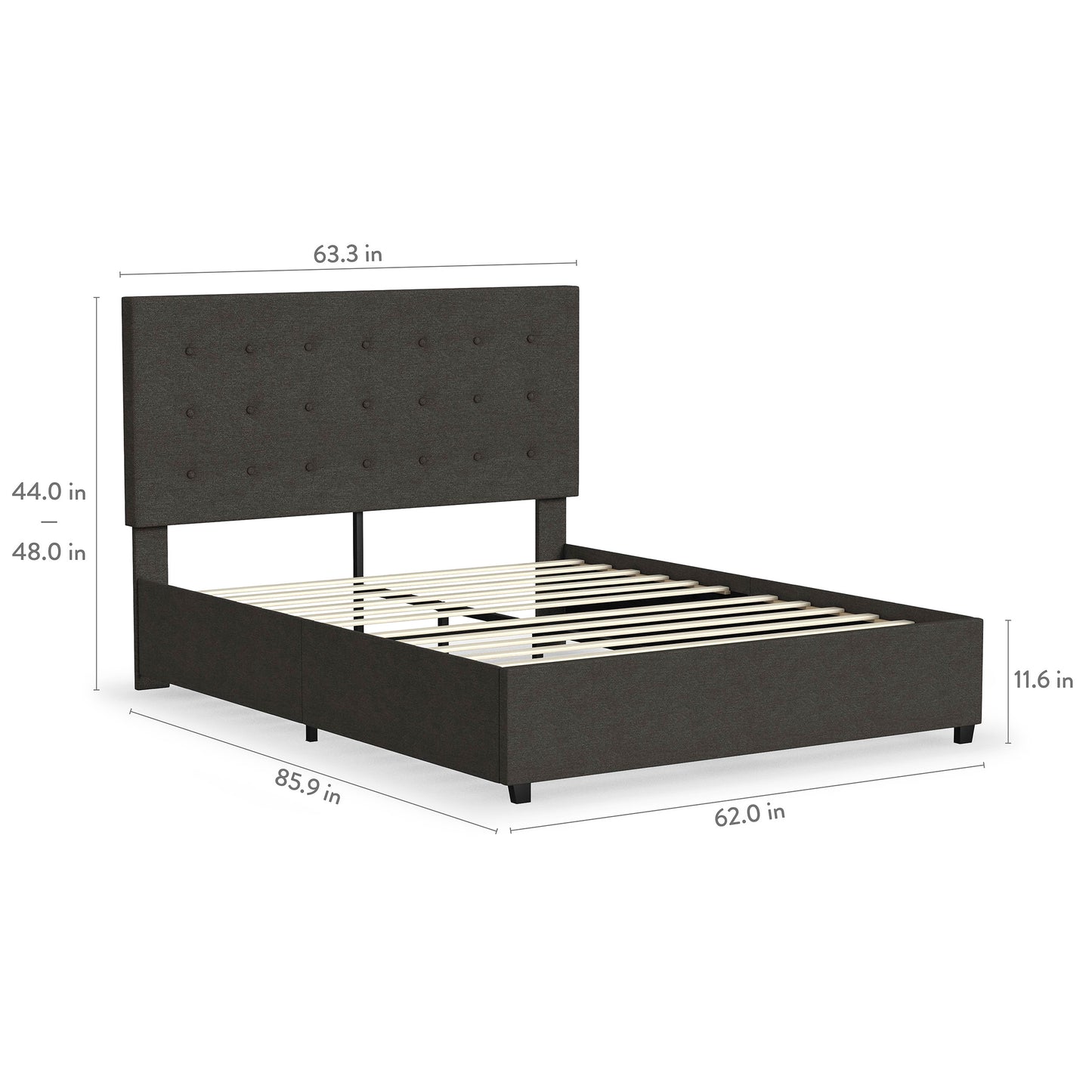 Rize Home Aspen Upholstered Platform Bed - product measurements