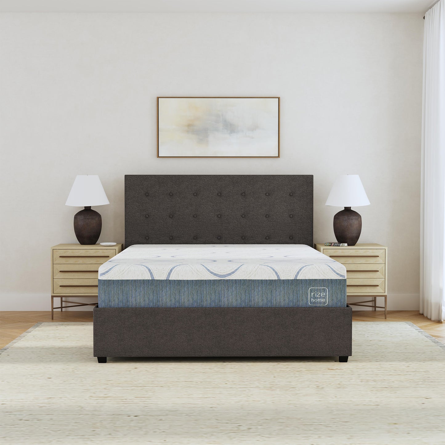 Rize Home Aspen Upholstered Platform Bed - lifestyle image front view