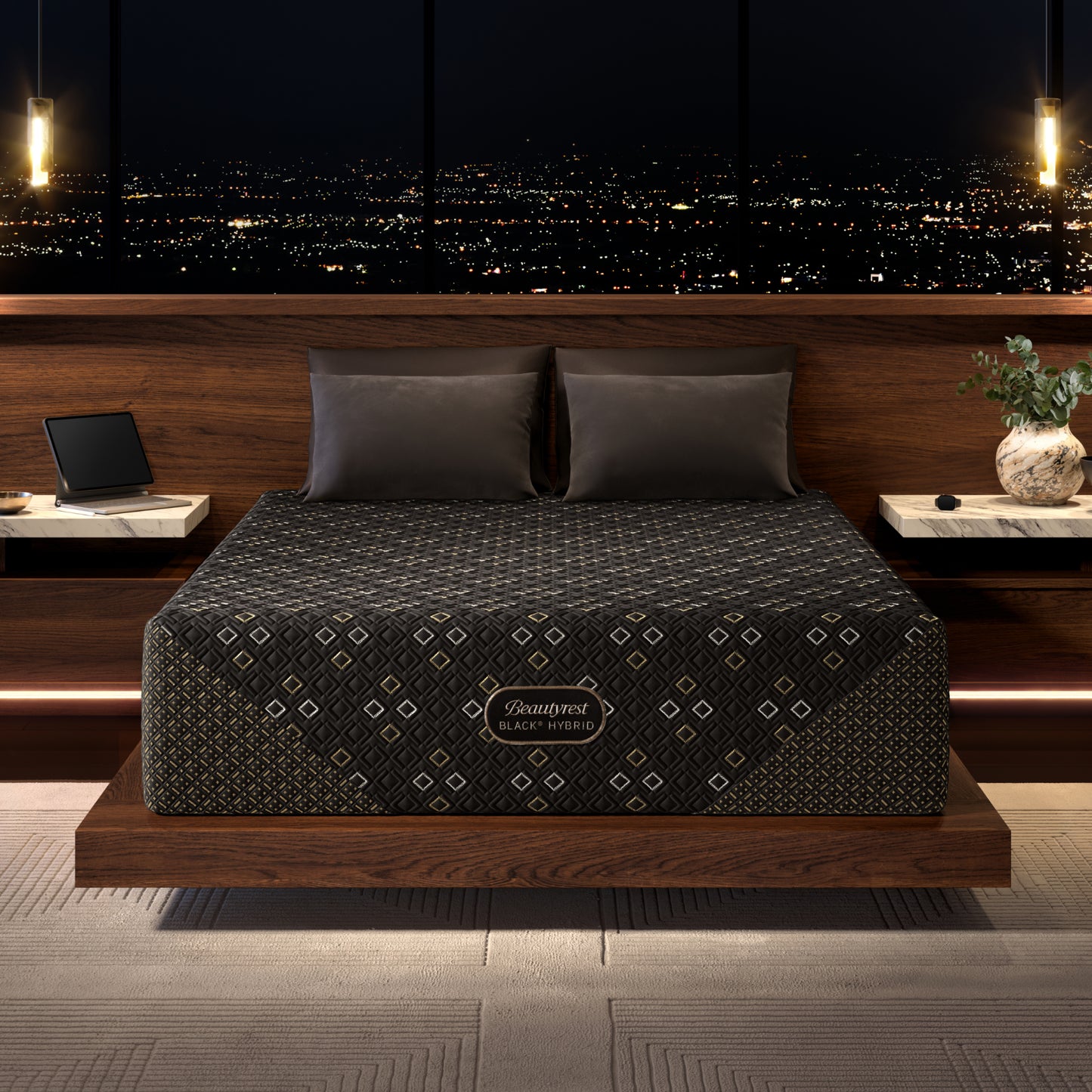 Beautyrest Black Series Five XCS Hybrid Plush Mattress in a bedroom