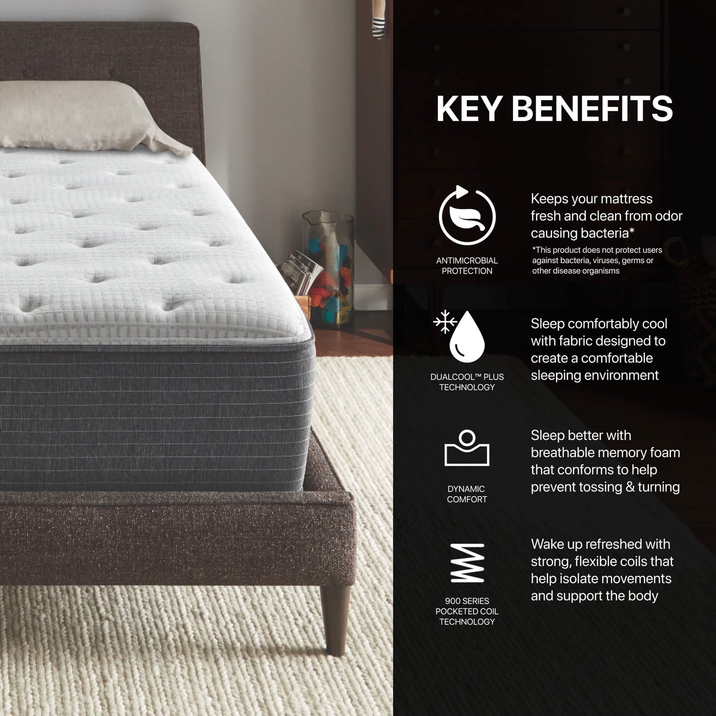 Beautyrest Silver® BRS900-C Plush Mattress. Key Benefits. Antimicrobial Protection. DualCool Plus Technology. Dynamic Comfort. 900 Series Pocketed Coil Technology.