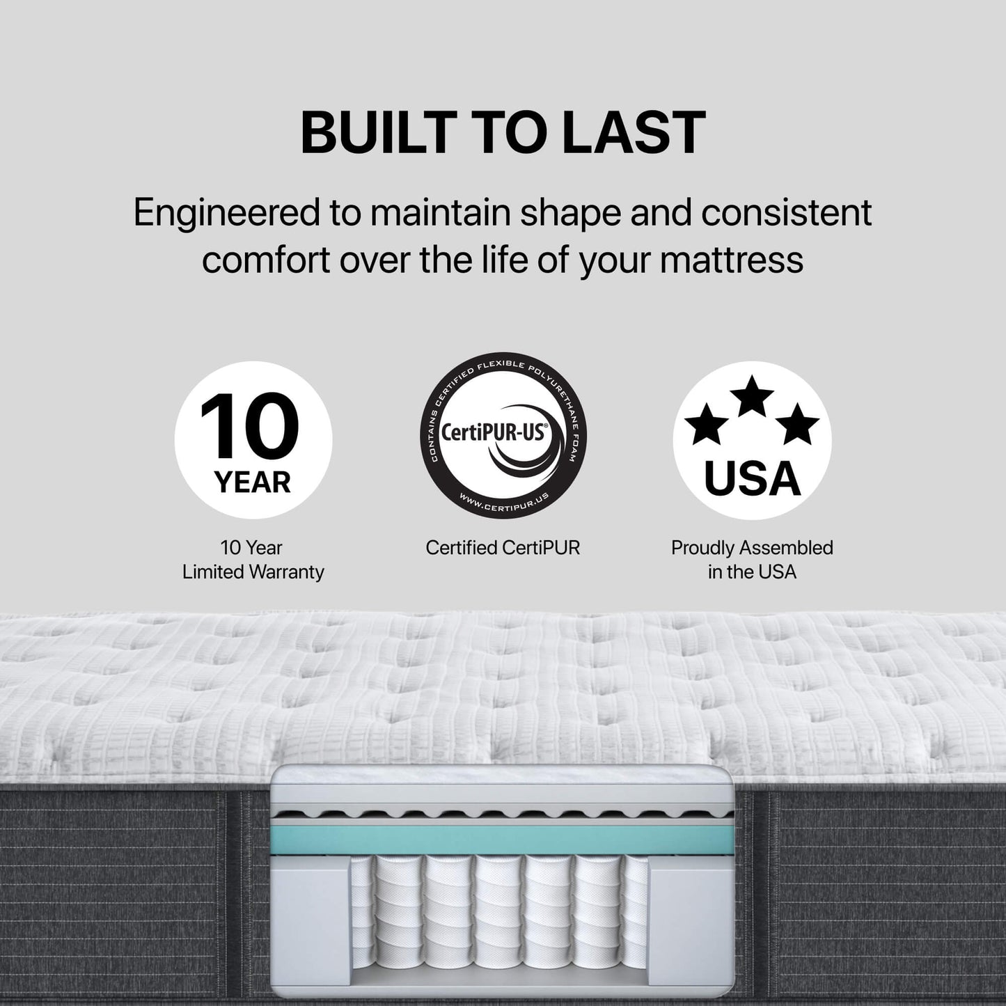 Beautyrest Silver® BRS900-C Plush Built to Last. Engineered to maintain shape and consistent comfort over the life of your mattress. 10 Year Limited Warranty. Certified CentiPUR. Proudly Assembled in the USA.
