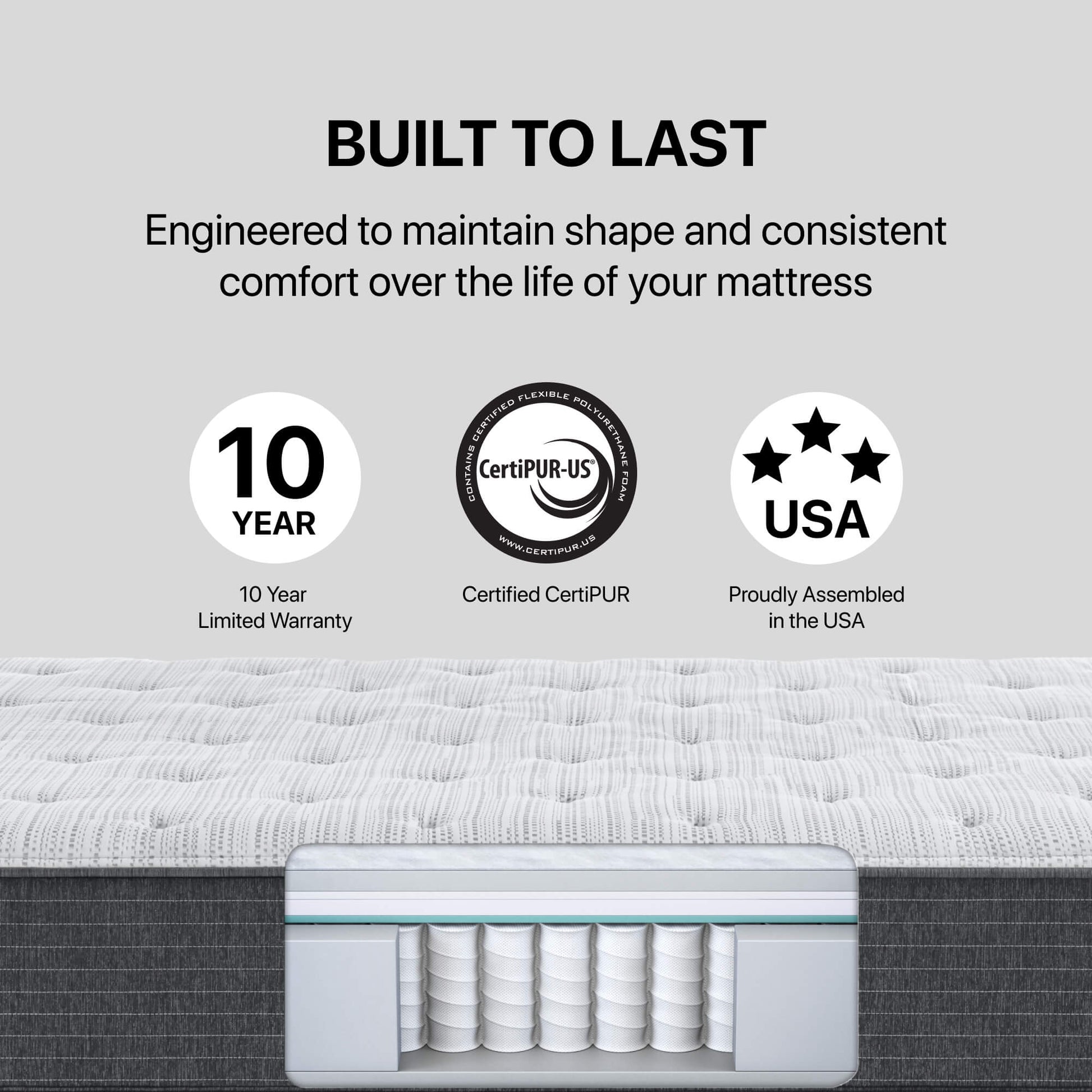 Beautyrest Silver® BRS900 Plush Mattress. Built to Last. Engineered to maintain shape and consistent comfort over the life of your mattress.  10 Year Warranty.  Certified CertiPUR. Proudly Assembled in the USA.