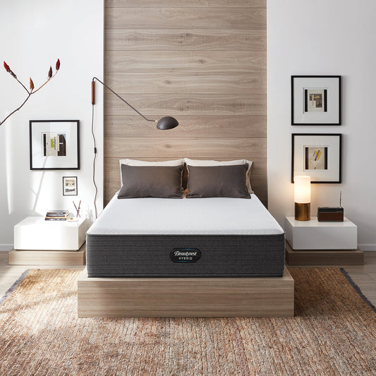 Beautyrest Reach Mount Avron Hybrid Firm Mattress On Bed Frame In Bedroom