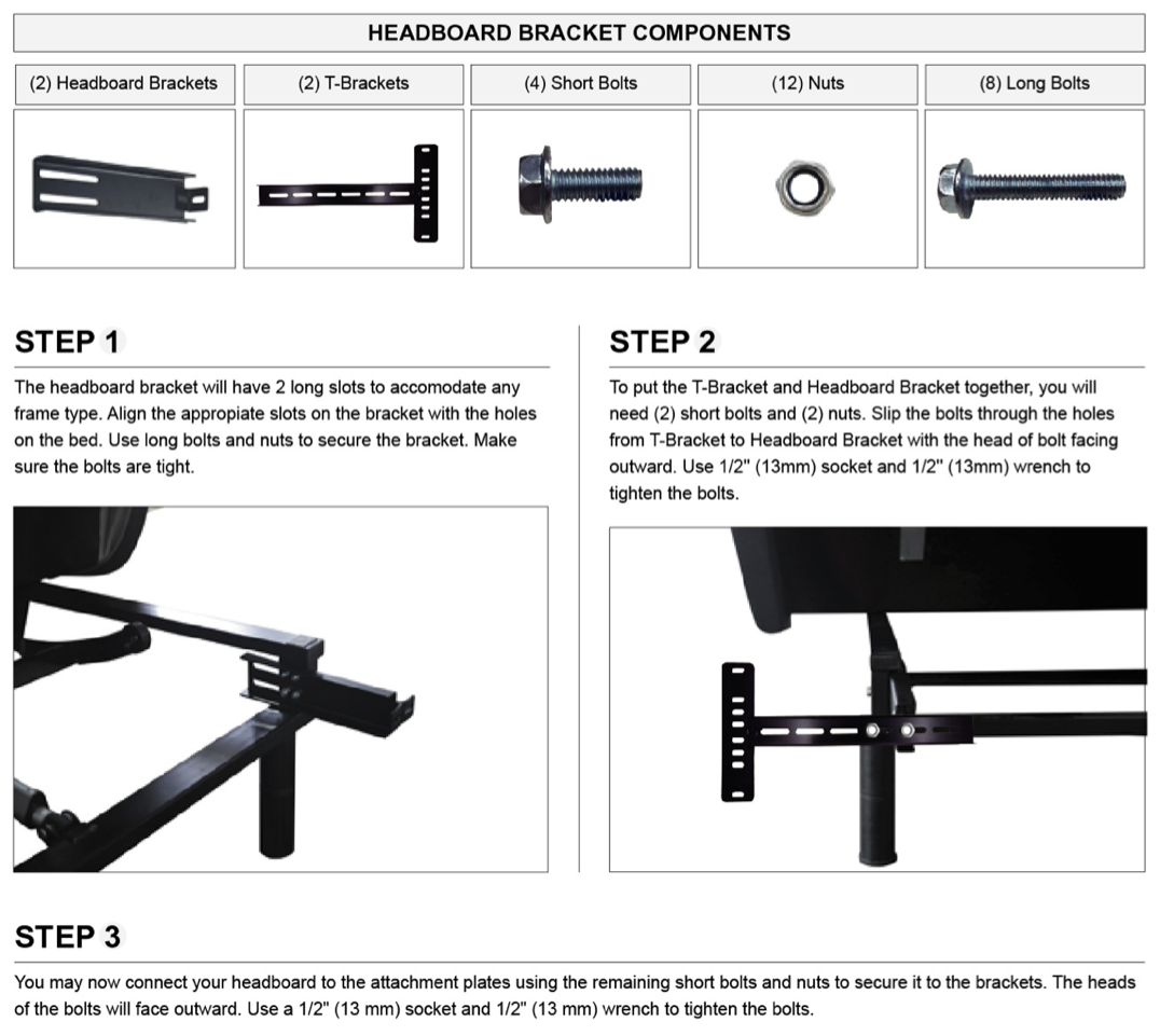 SmartLife Adjustable Base Headboard Bracket instructions