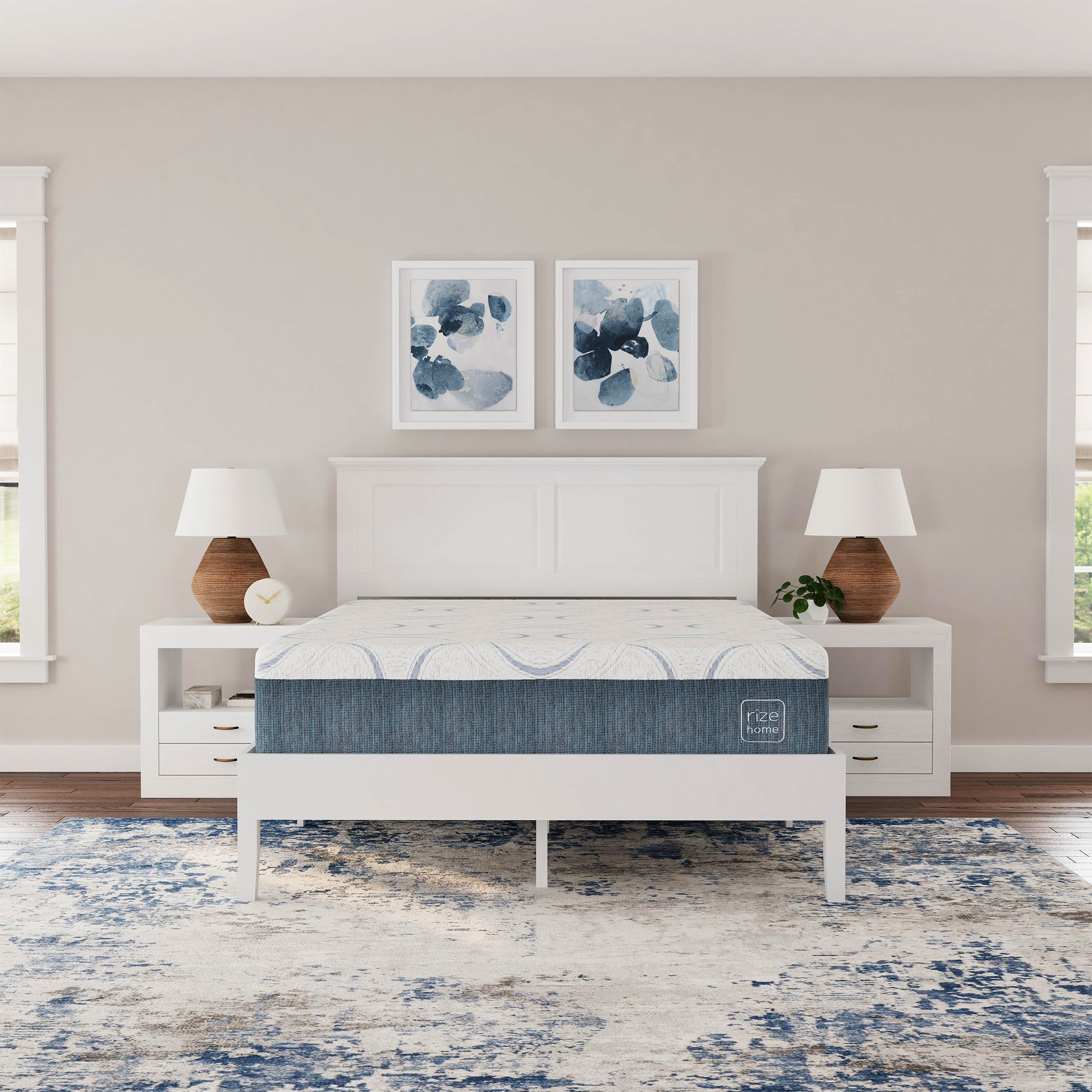 Rize Home Cottage Wood Platform Bed in White - lifestyle front view
