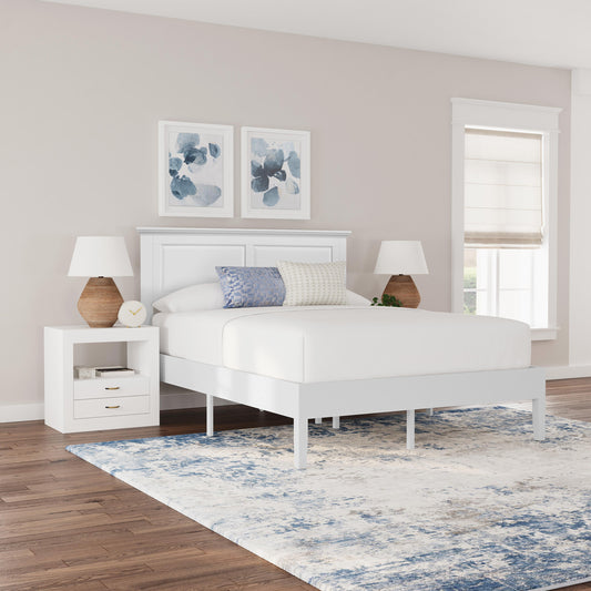 Rize Home Cottage Wood Platform Bed in White - lifestyle angled view