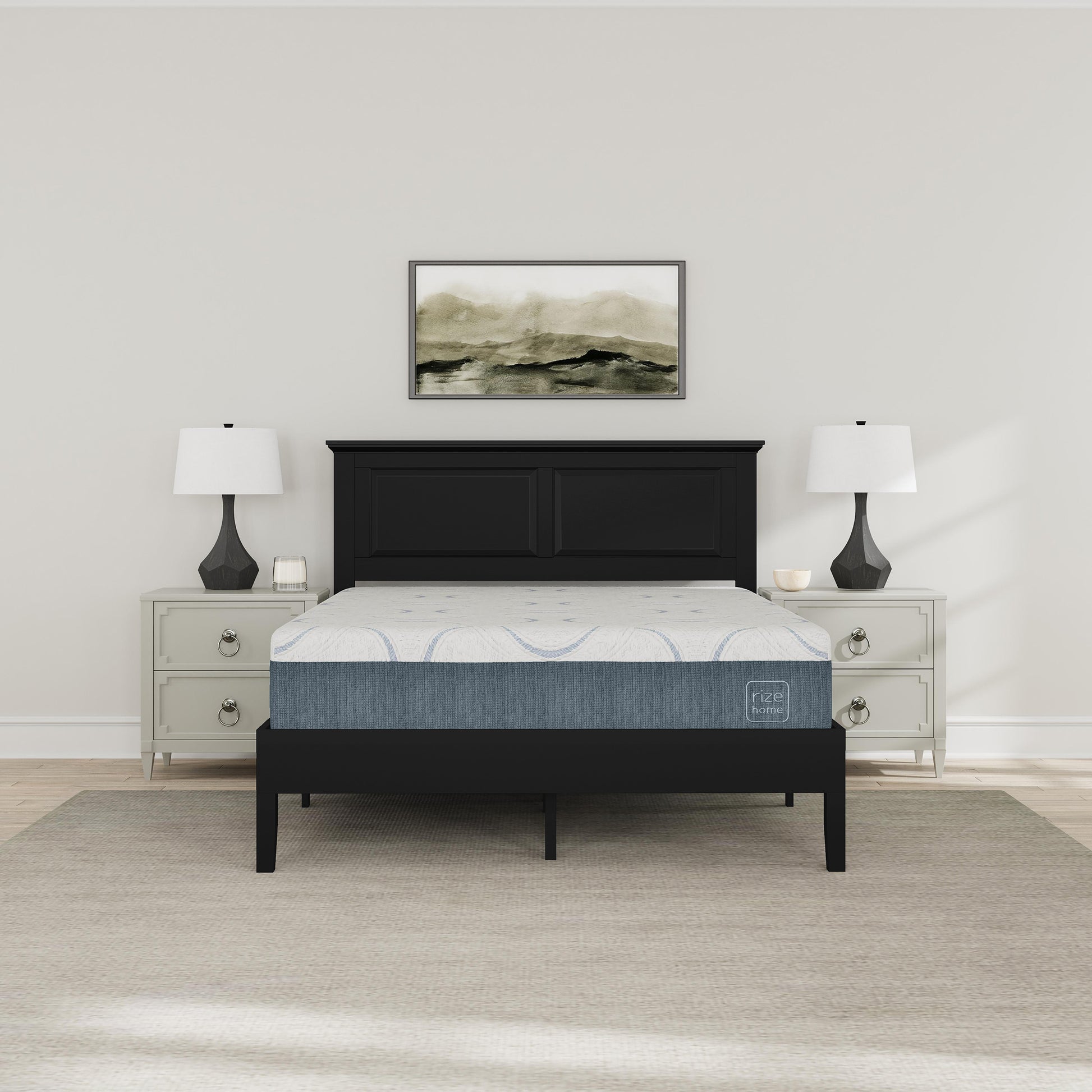 Rize Home Cottage Wood Platform Bed in Black - lifestyle front view