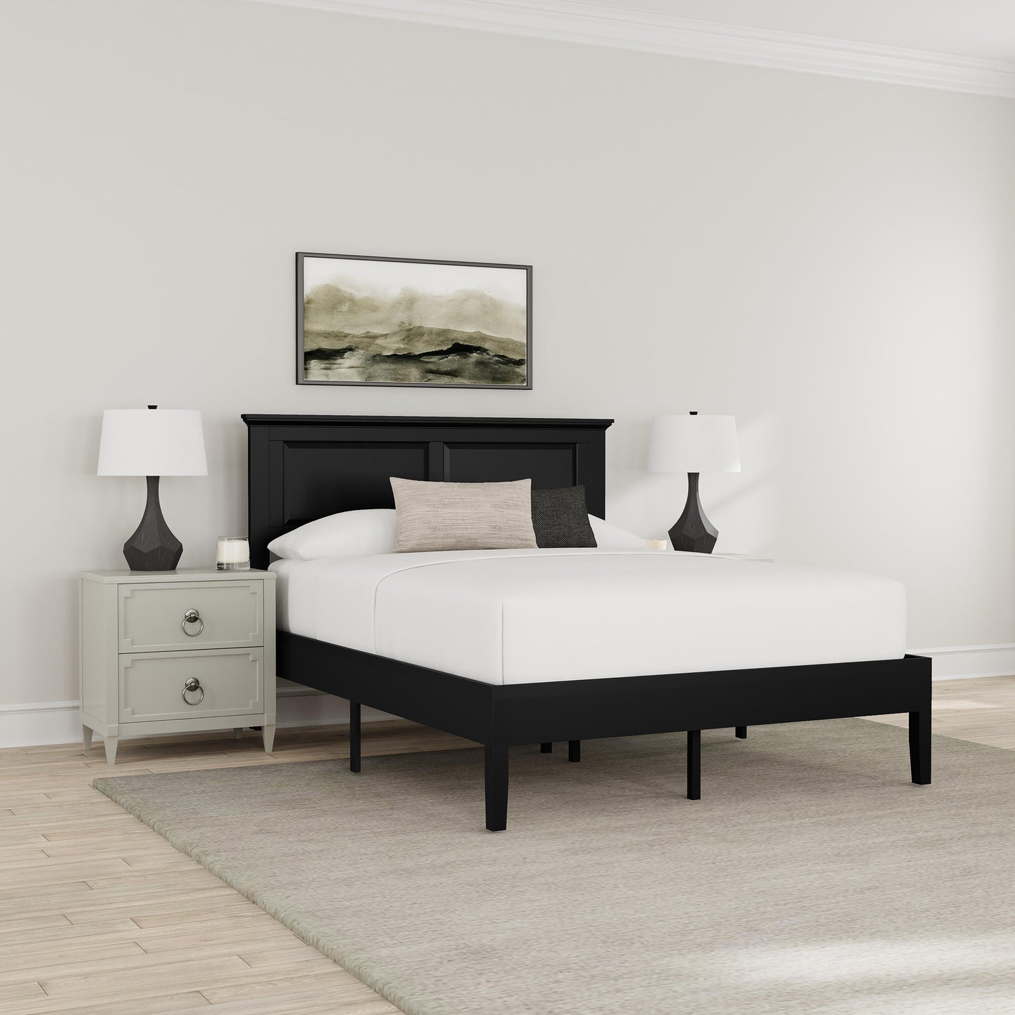 Rize Home Cottage Wood Platform Bed in Black - lifestyle angled view