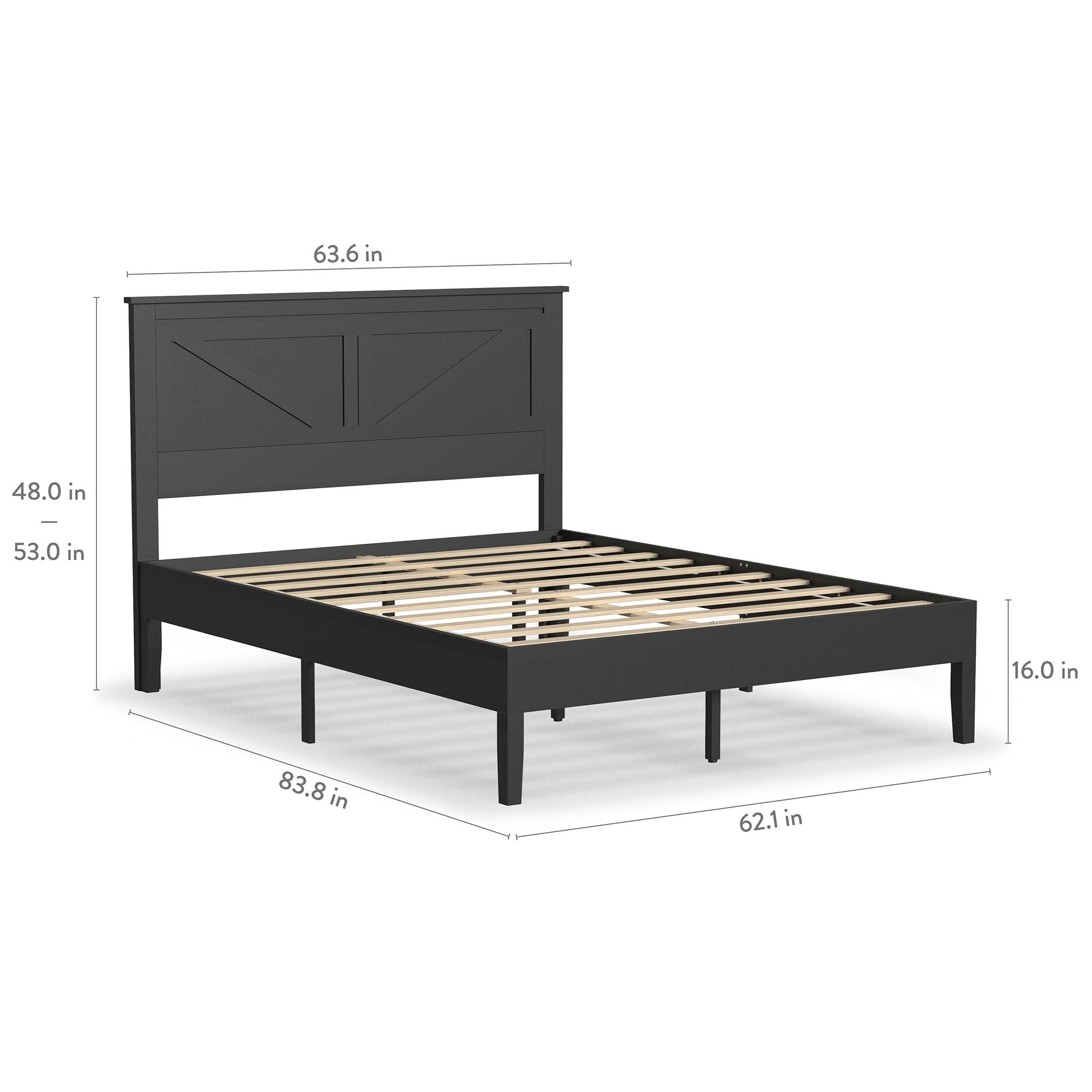 Rize Home Farmhouse Wood Platform Bed in Black - dimensions
