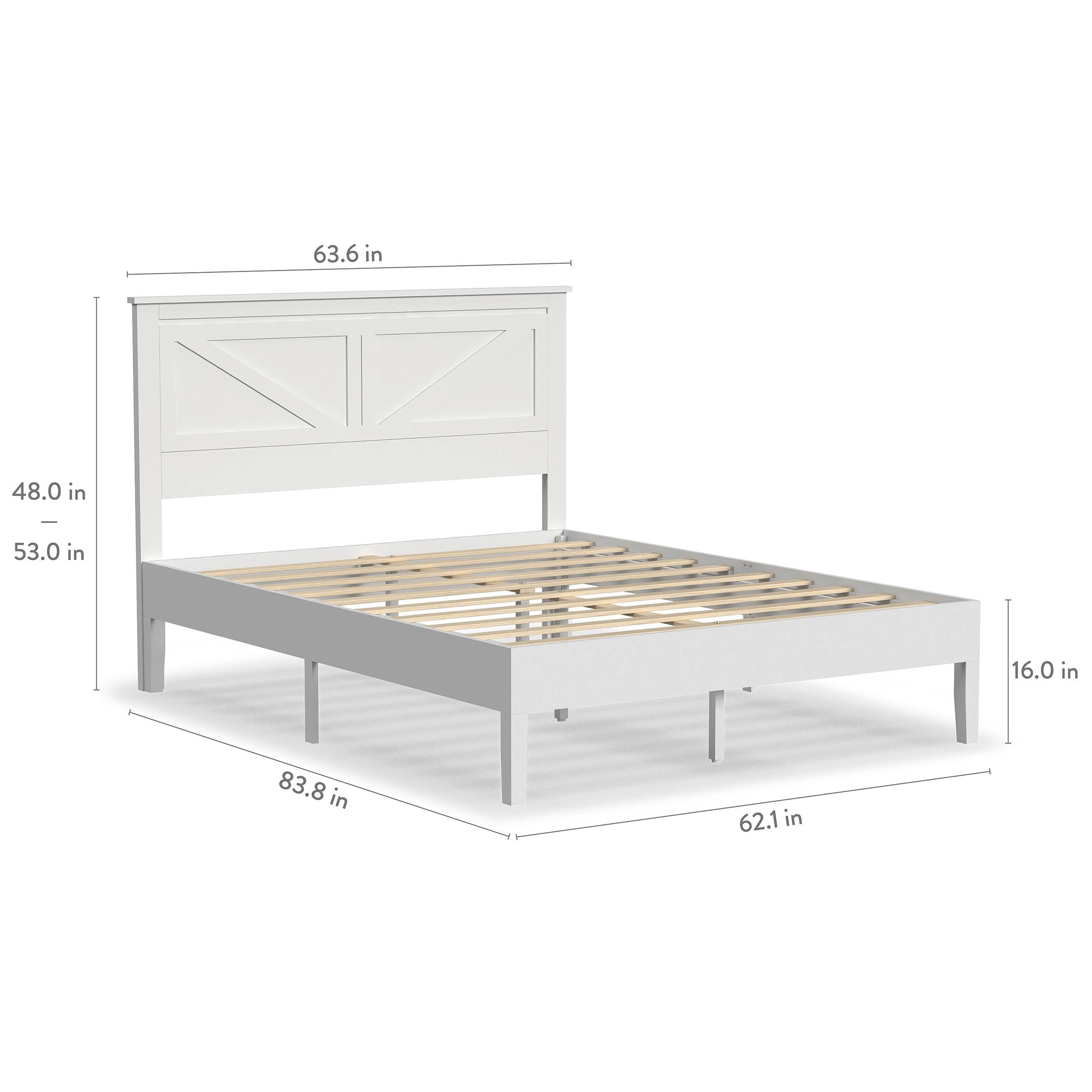 Rize Home Farmhouse Wood Platform Bed in White - dimensions 