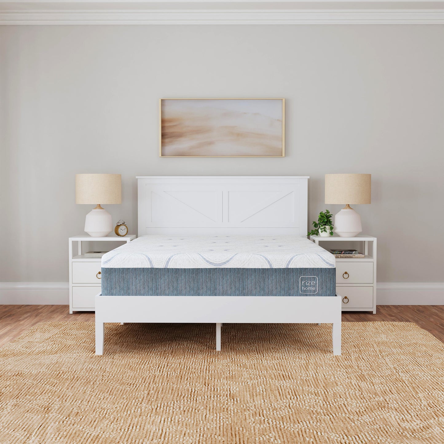 Rize Home Farmhouse Wood Platform Bed in White - lifestyle front view