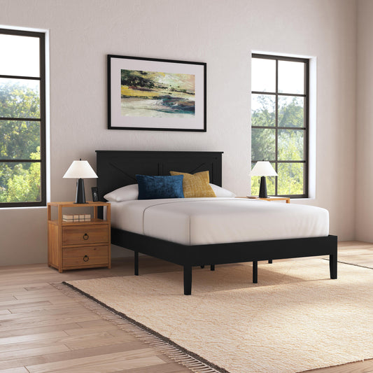 Rize Home Farmhouse Wood Platform Bed in Black - lifestyle angled view