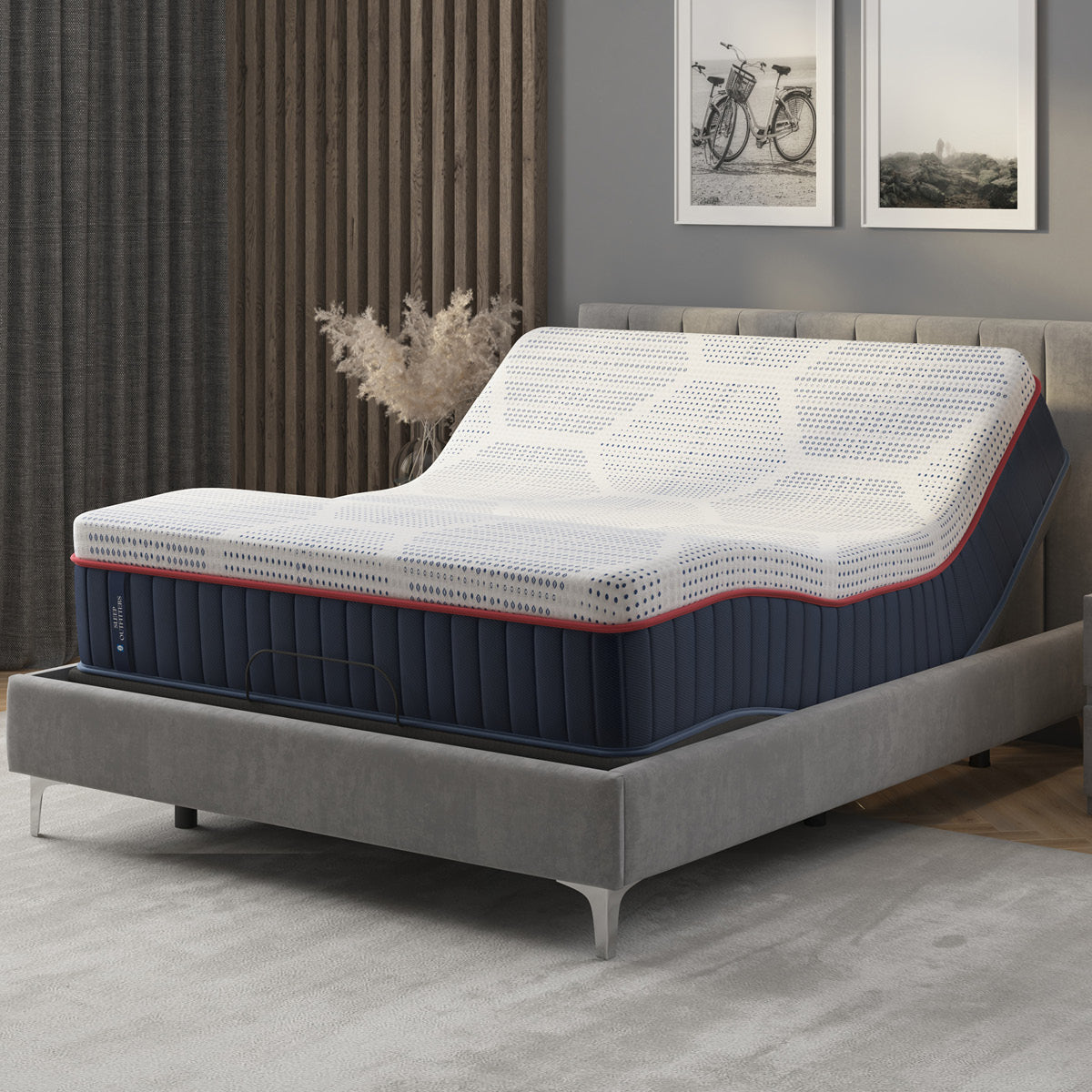 Sealy® Sleep Outfitters Gemini Medium Hybrid Mattress on an adjustable base bedroom image