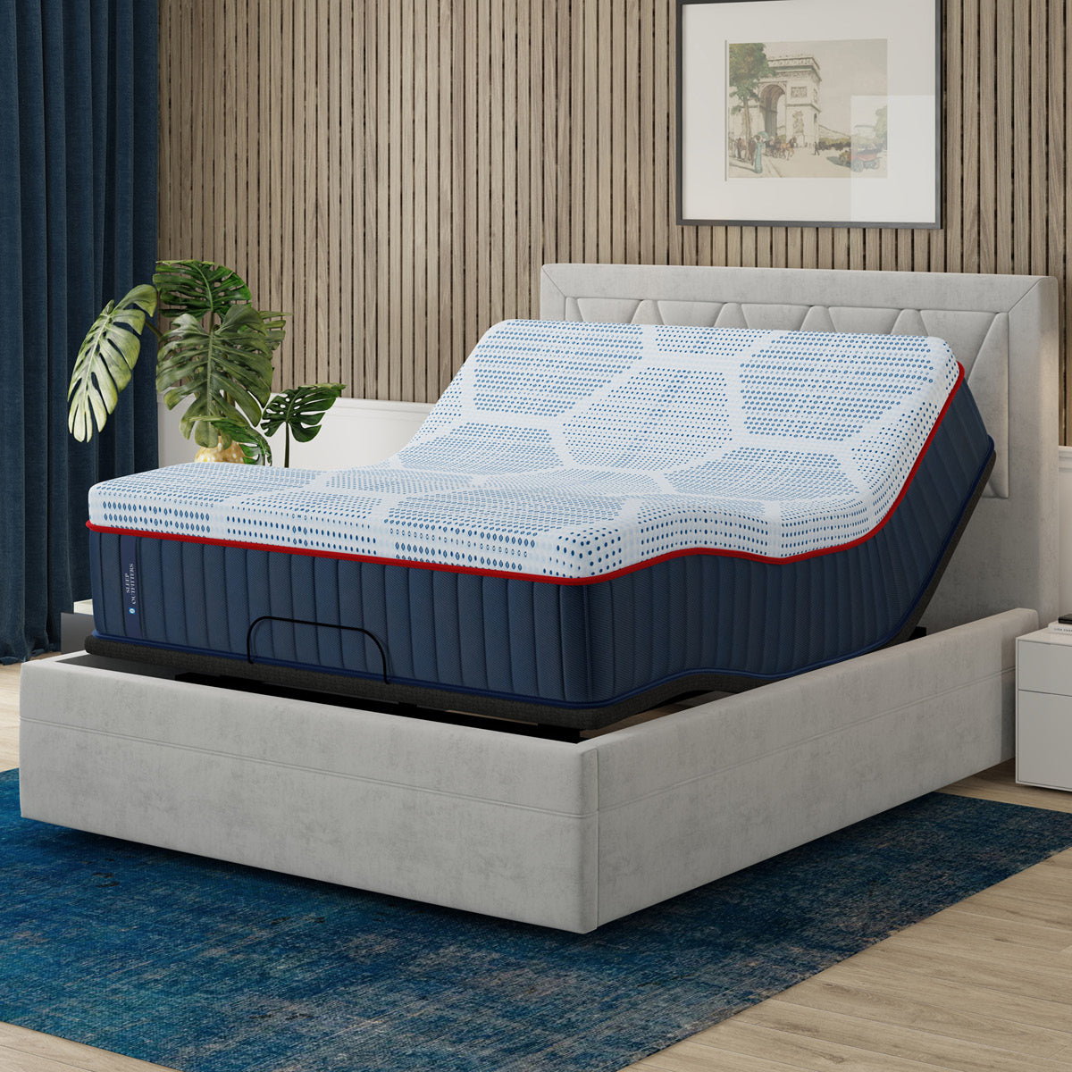 Sealy® Sleep Outfitters Atlas Medium Hybrid Mattress on an adjustable base bedroom image