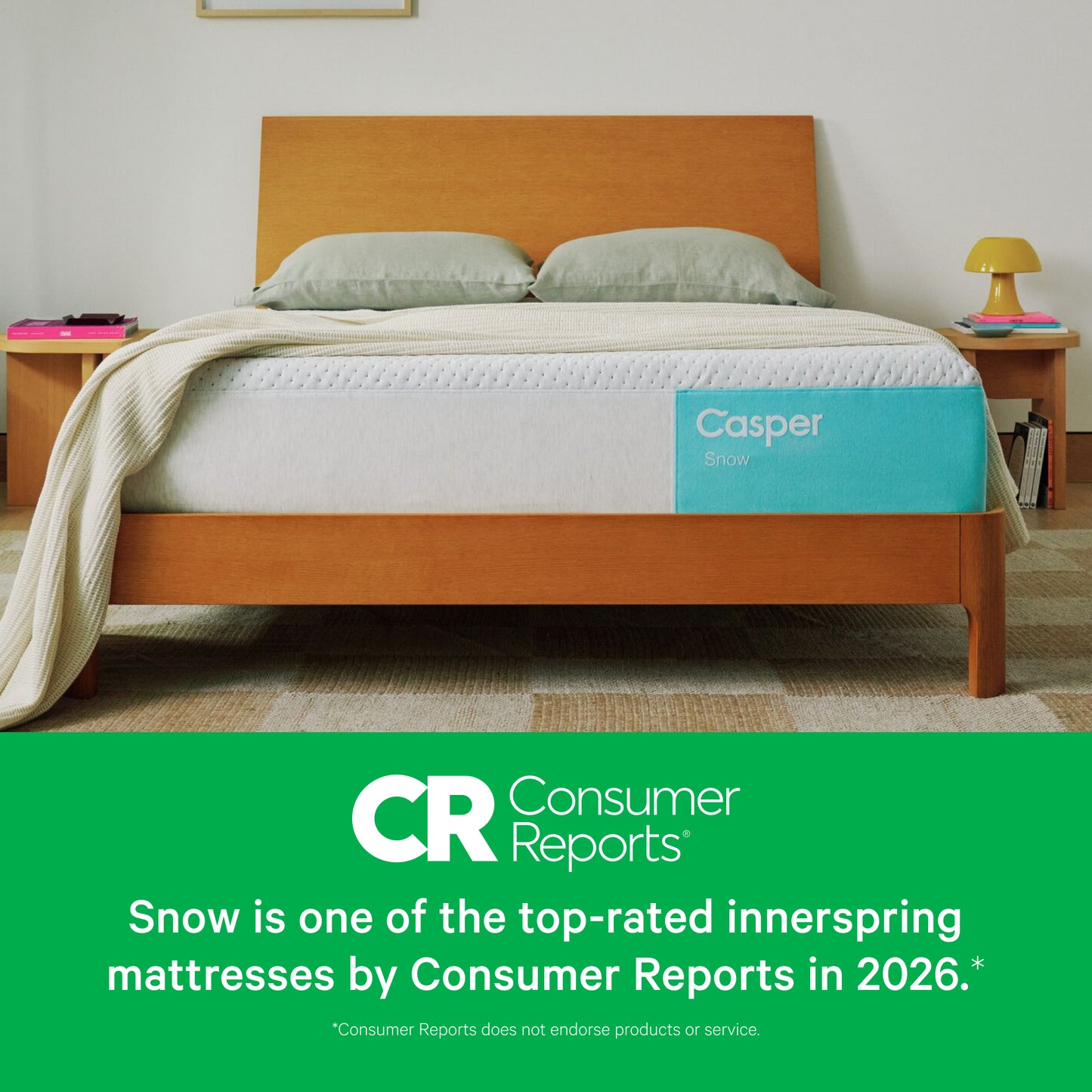 Casper Snow - Consumer Reports: Snow is one of the top-rated innerspring mattresses by Consumer Reports in 2026.* *Consumer Reports does not endorse products or service.