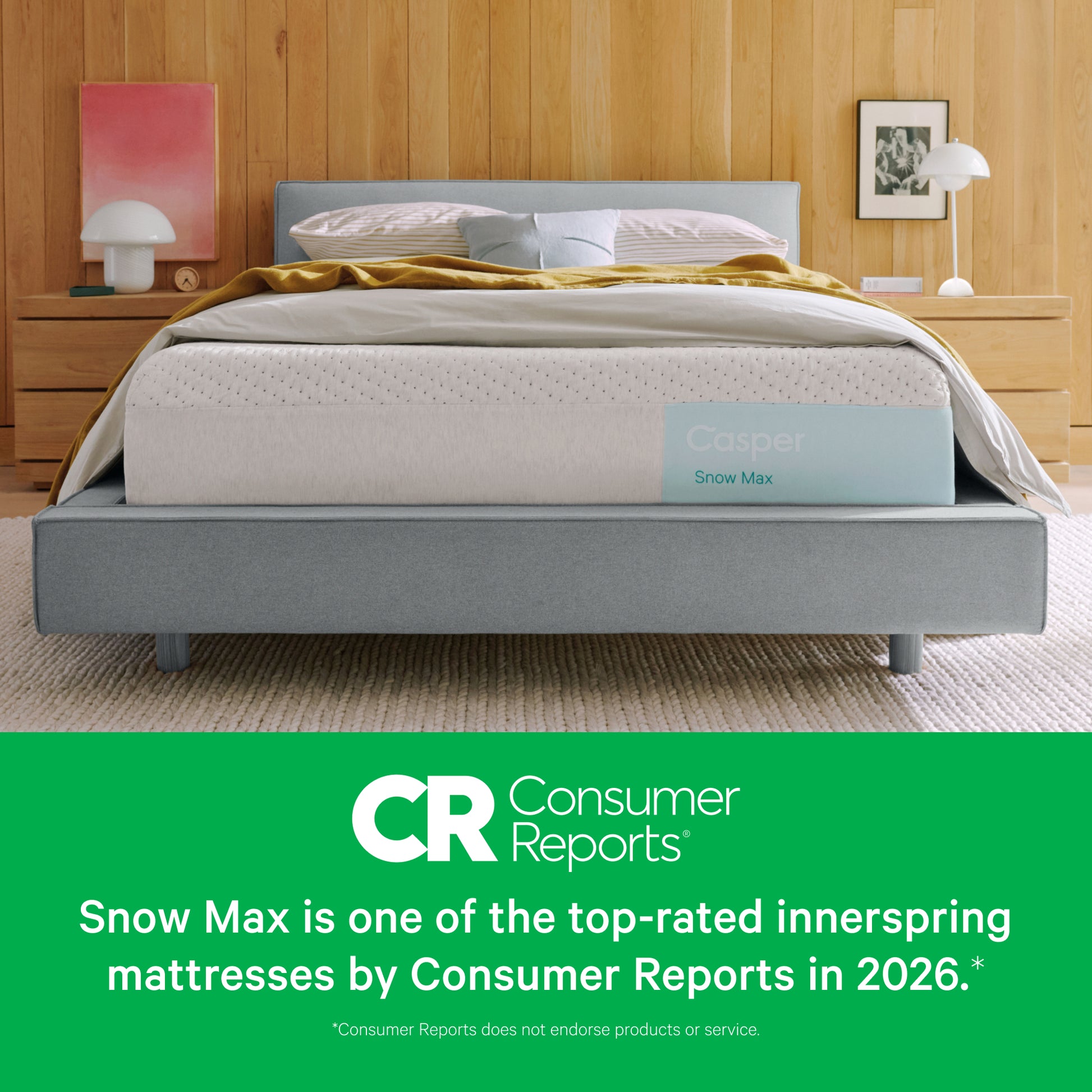 Casper Snow Max - Consumer Reports: Snow Max is one of the top-rated innerspring mattresses by Consumer Reports in 2026.* *Consumer Reports does not endorse products or service.