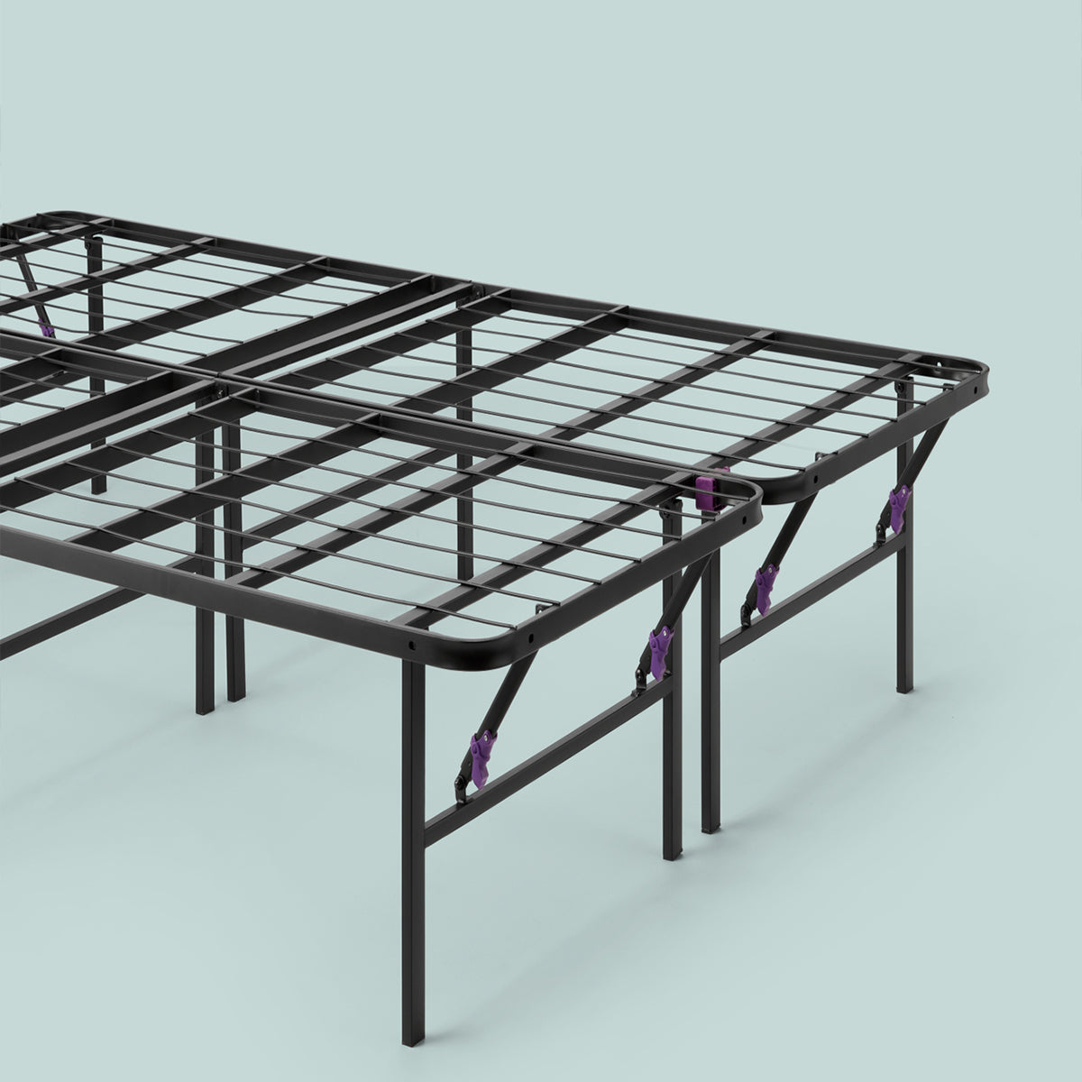 Purple Platform Bed Frame in Black Split Closeup