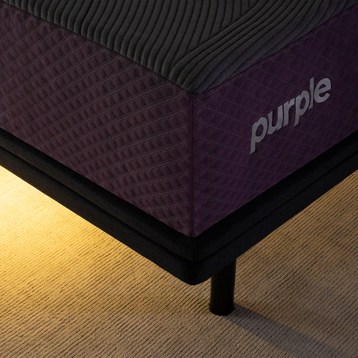Purple Premium Plus Smart Adjustable Base corner detail with mattress on top