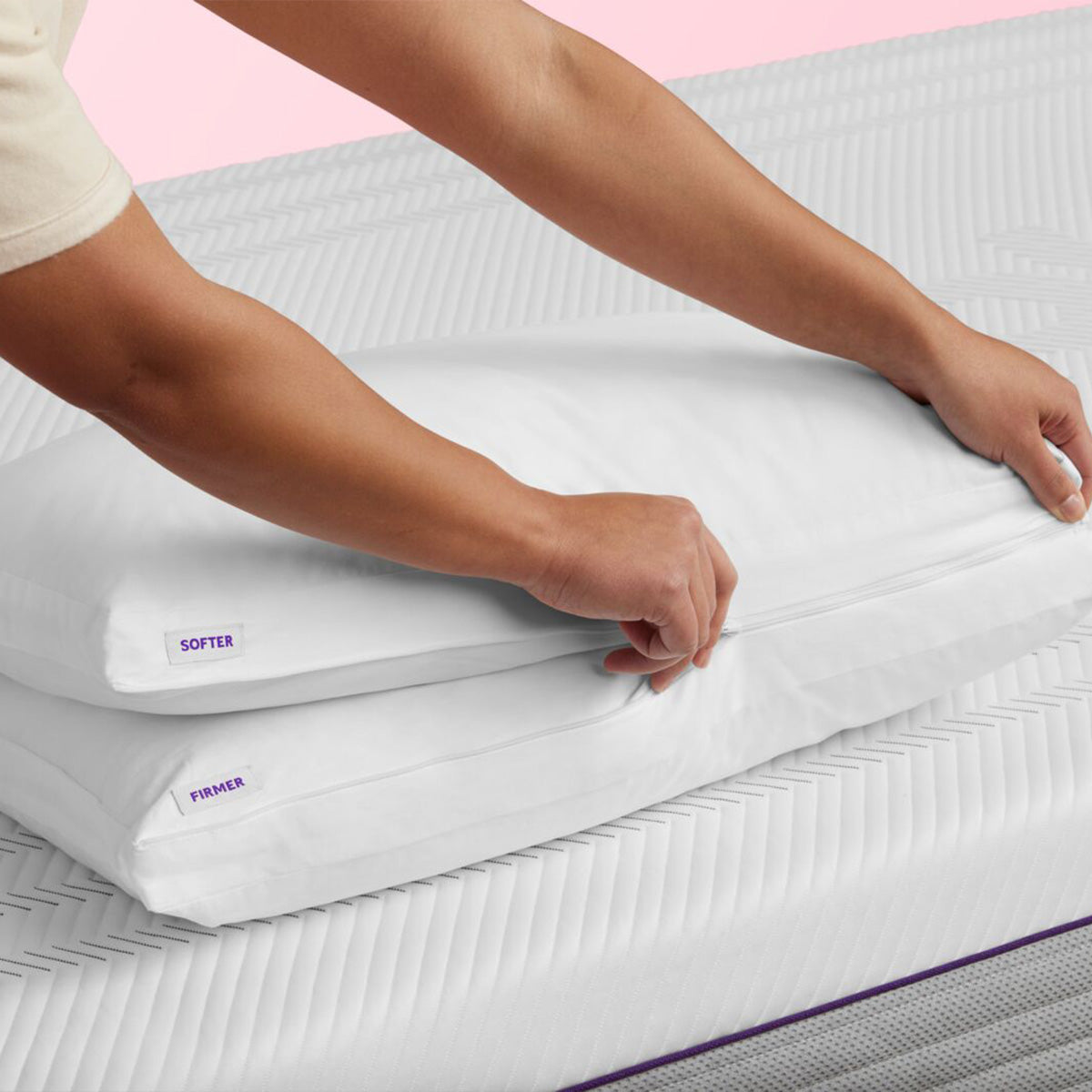 Woman Zipping Together The Purple TwinCloud Pillow