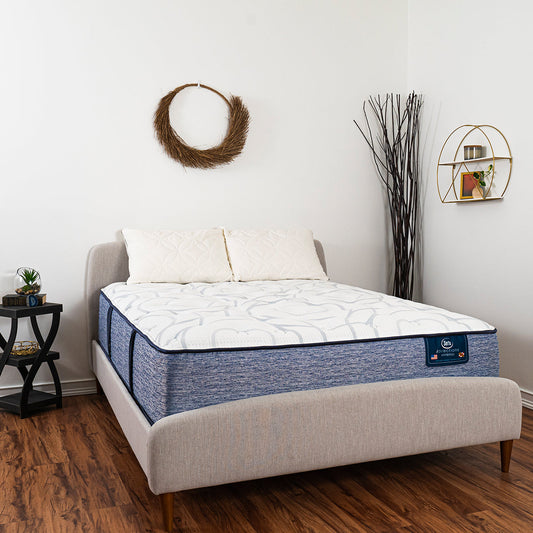 Serta iDirections X6 Hybrid II Firm Mattress On Bed Frame In Bedroom Angle View