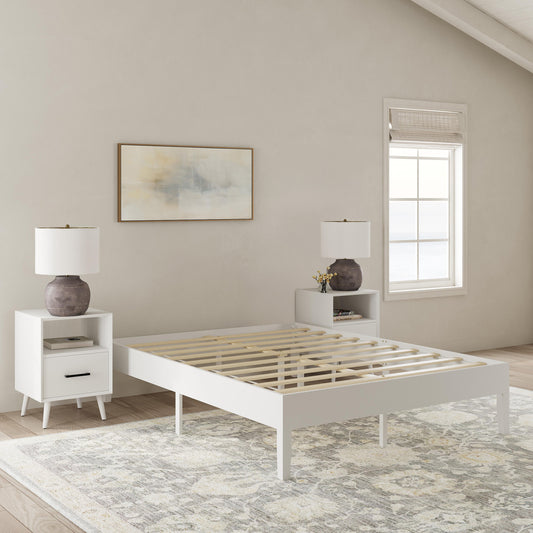 Rize Home Wood Platform Bed in White - lifestyle 3/4 view