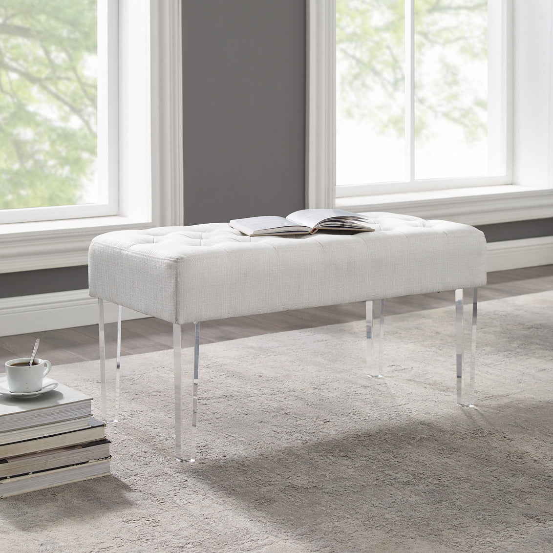 Ella Acrylic Leg Upholstered Bench Lurex-Lifestyle