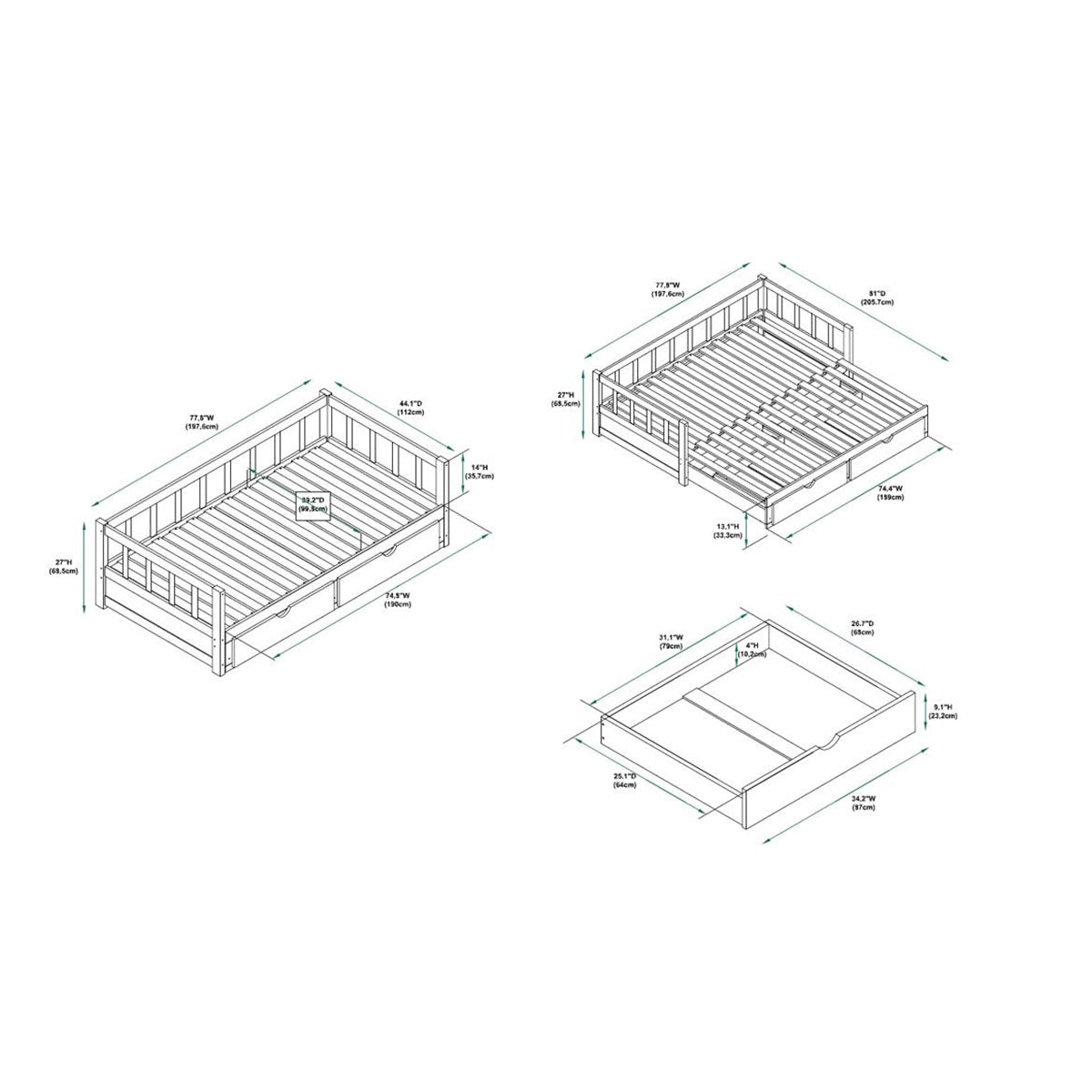 Powell Hope Daybed with Drawers in Espresso