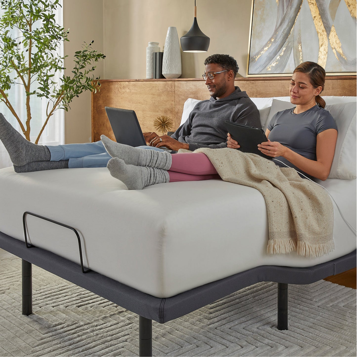 baselogic Gold Adjustable Bed Base - In room with models