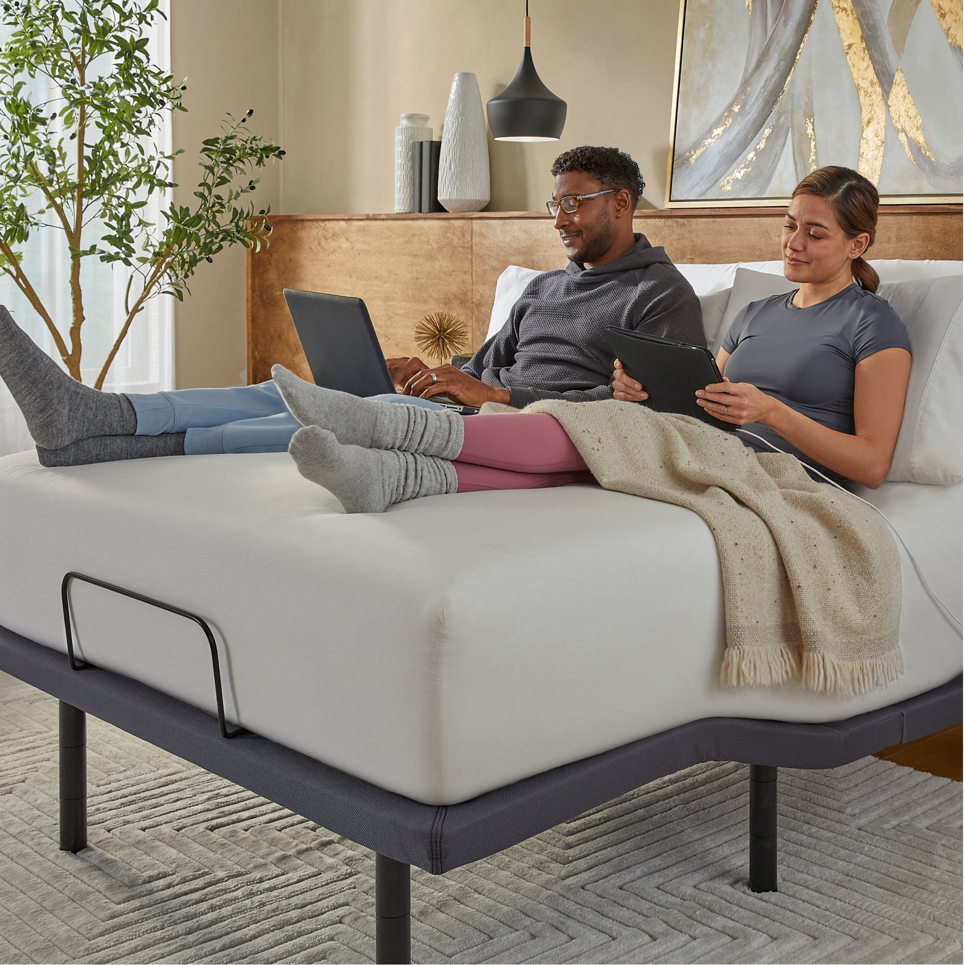 baselogic Gold Adjustable Bed Base - In room with models