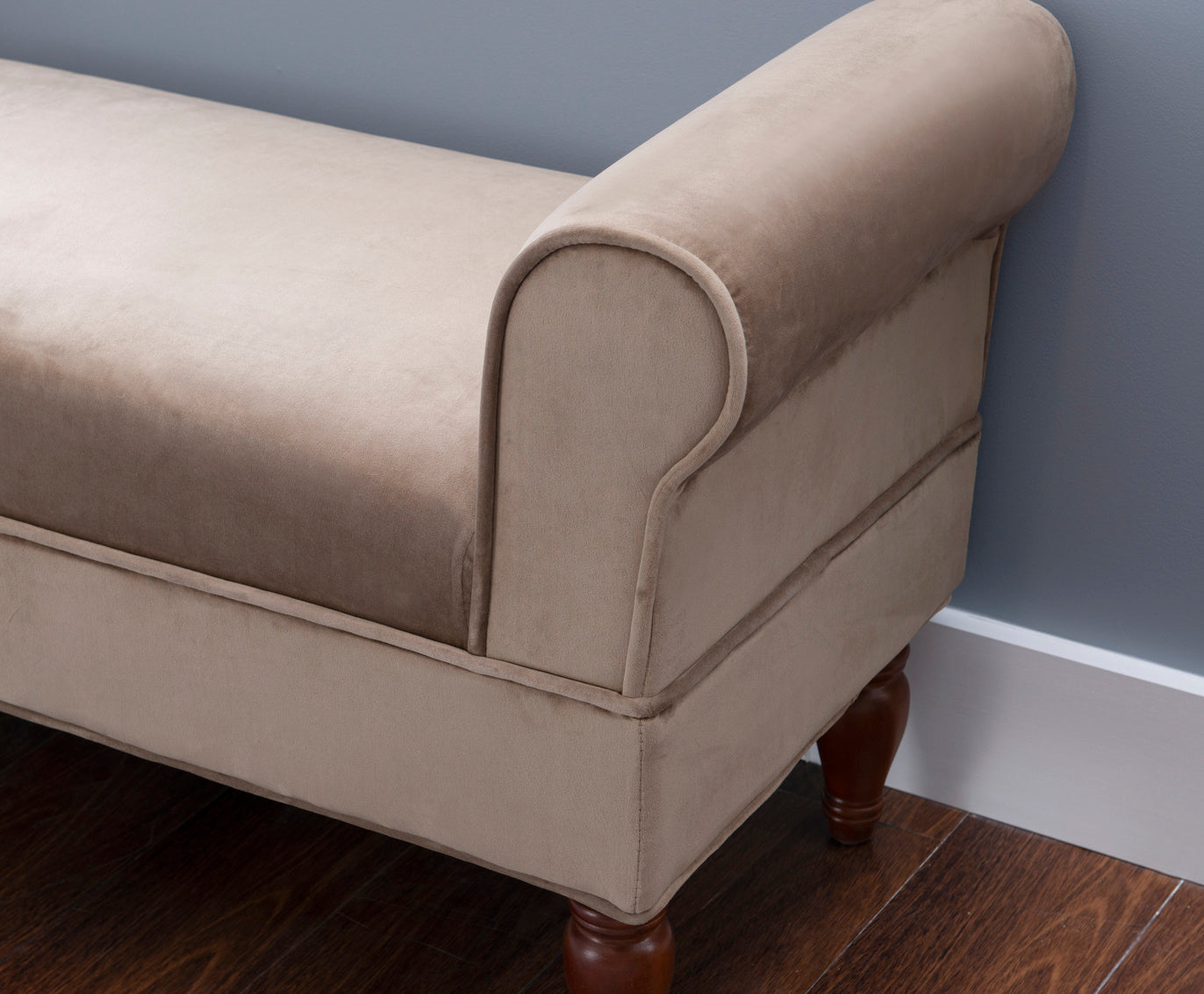 Lillian Upholstered Bench in Coffee arm detail