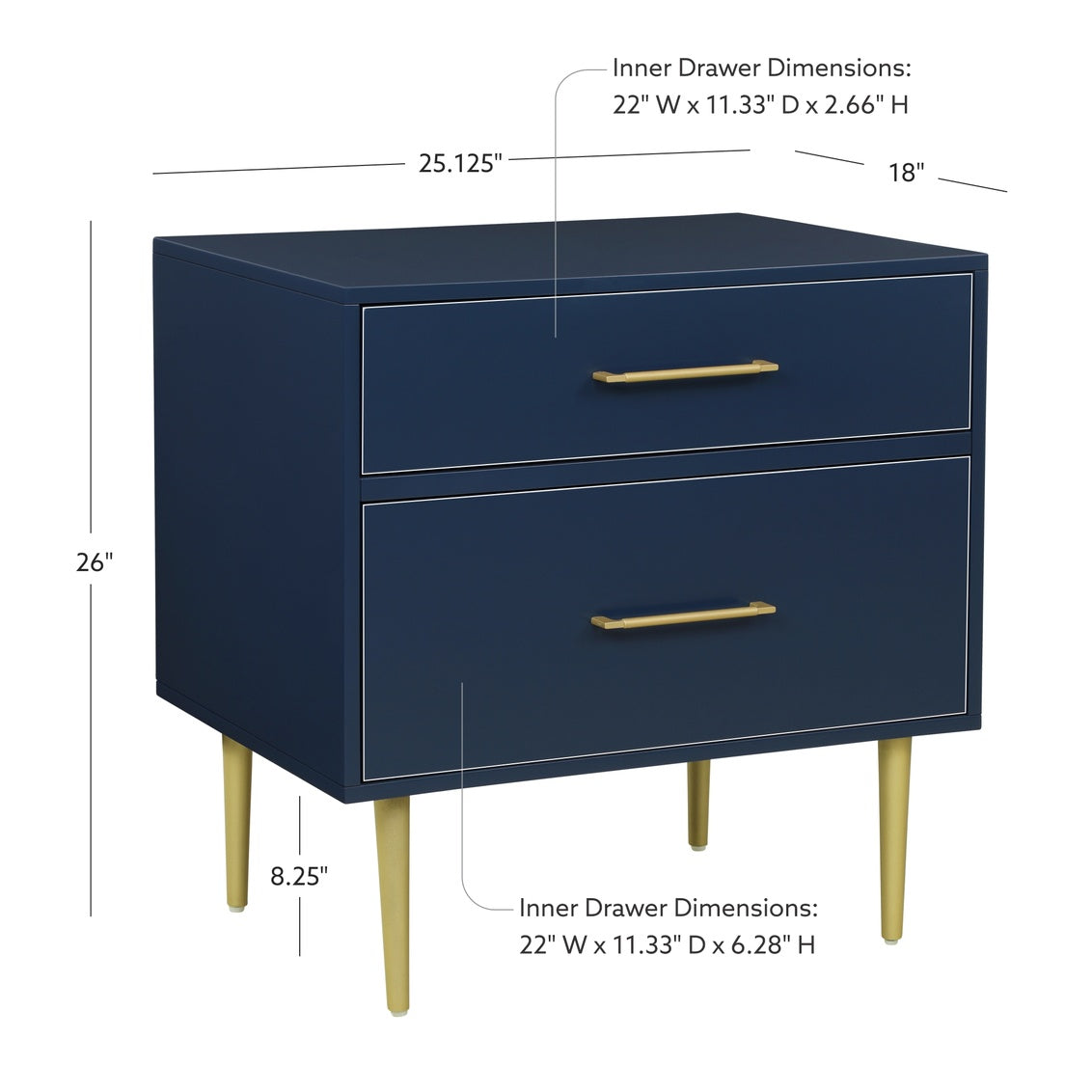 Gwyneth Nightstand in Navy-measurements