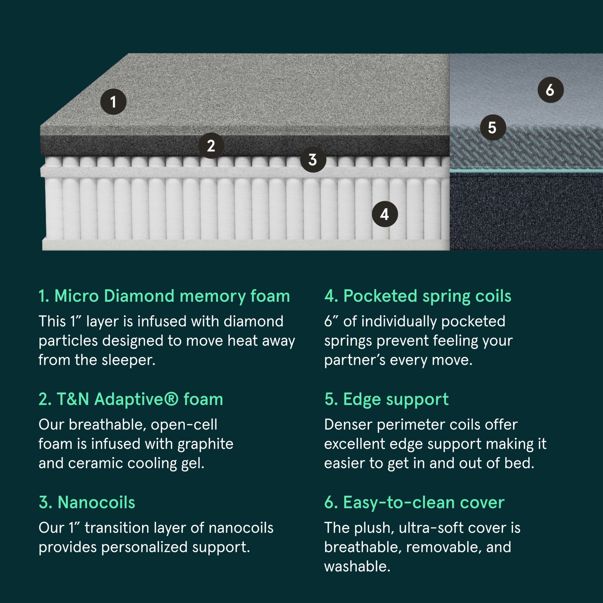 Tuft & Needle Mint Mattress Cutaway Detail