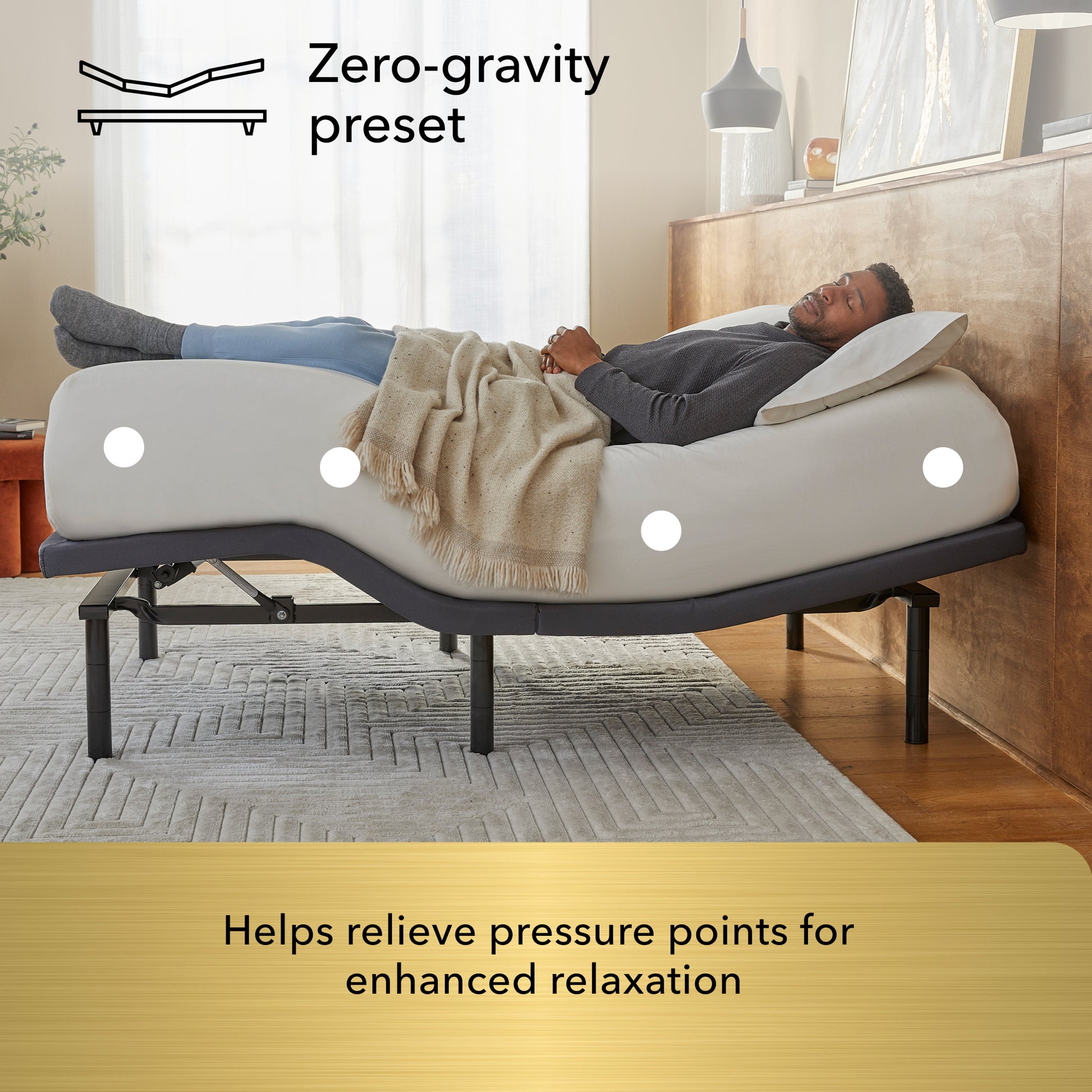 baselogic Gold Adjustable Bed Base - Zero-gravity detail feature