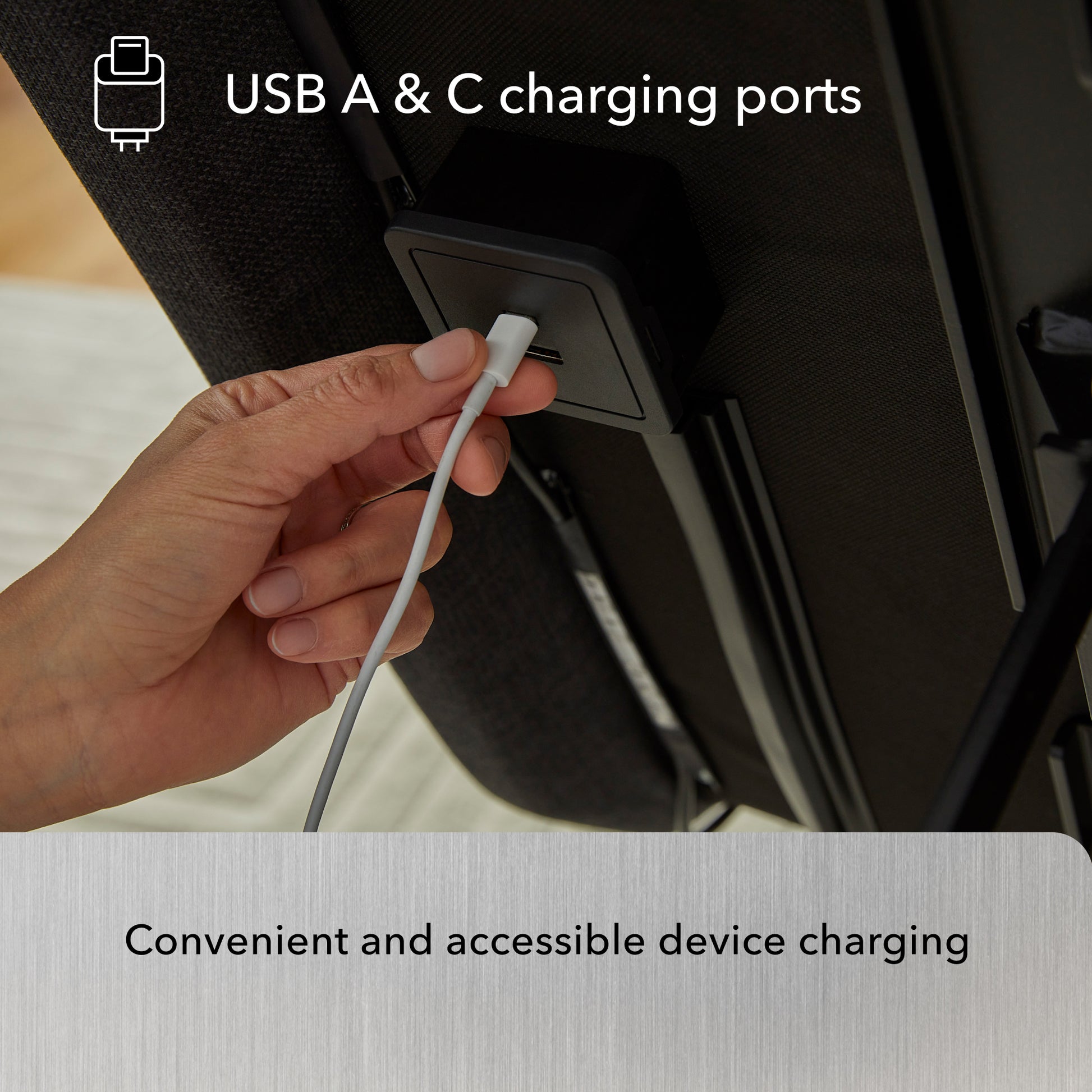 baselogic Platinum Adjustable Bed Base - USB A&C charging port feature details