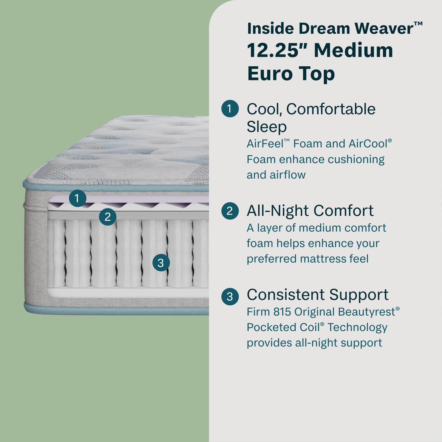 BeautySleep Dream Weaver Medium Euro Top Mattress Cutaway